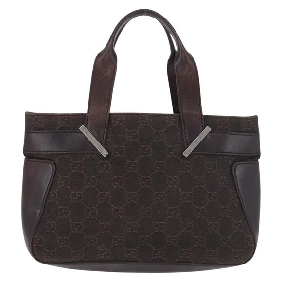GUCCI GG Canvas Hand Bag Dark Brown Silver 73984 Auth 184439