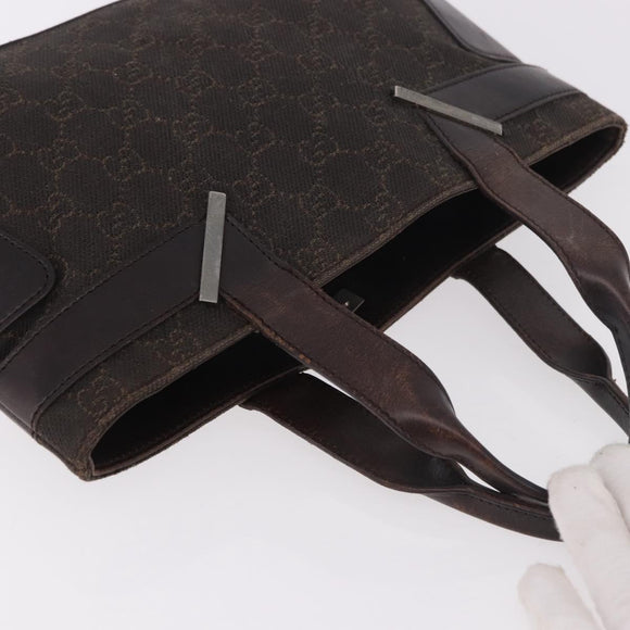 GUCCI GG Canvas Hand Bag Dark Brown Silver 73984 Auth 184439
