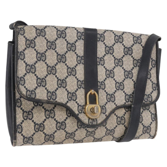 GUCCI GG Supreme Shoulder Bag PVC Navy Gold Auth 184440