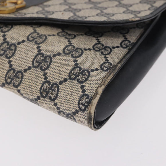 GUCCI GG Supreme Shoulder Bag PVC Navy Gold Auth 184440