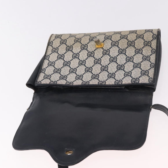 GUCCI GG Supreme Shoulder Bag PVC Navy Gold Auth 184440