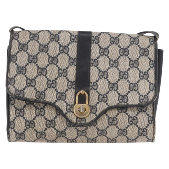 GUCCI GG Supreme Shoulder Bag PVC Navy Gold Auth 184440