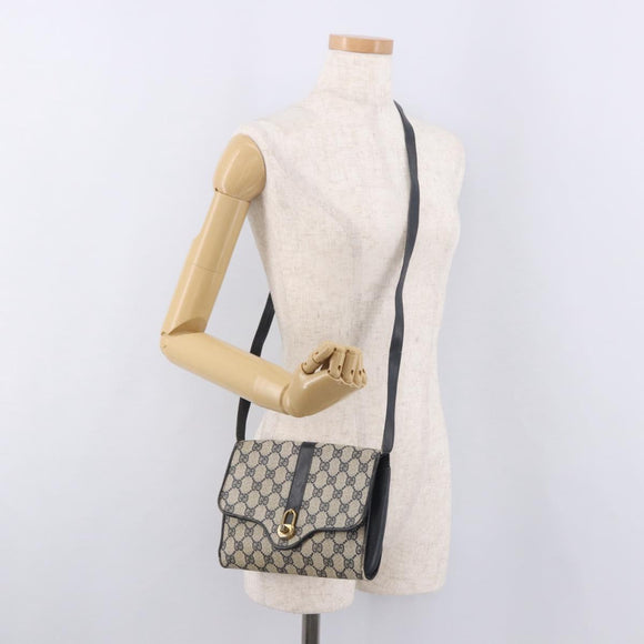 GUCCI GG Supreme Shoulder Bag PVC Navy Gold Auth 184440