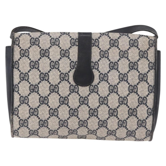 GUCCI GG Supreme Shoulder Bag PVC Navy Gold Auth 184440