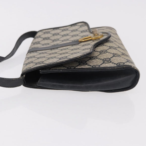 GUCCI GG Supreme Shoulder Bag PVC Navy Gold Auth 184440