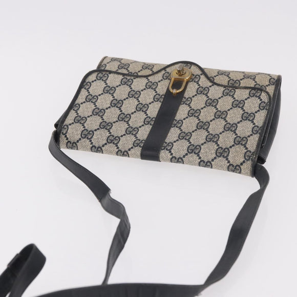GUCCI GG Supreme Shoulder Bag PVC Navy Gold Auth 184440