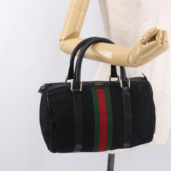 GUCCI GG Canvas Web Sherry Line Hand Bag Black Red Green 010 378 Auth 184441