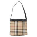 BURBERRY Nova Check Shoulder Bag PVC Beige Silver Auth 184442-1