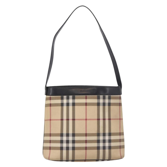 BURBERRY Nova Check Shoulder Bag PVC Beige Silver Auth 184442