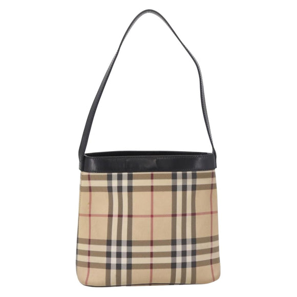 BURBERRY Nova Check Shoulder Bag PVC Beige Silver Auth 184442