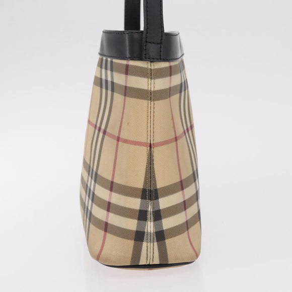 BURBERRY Nova Check Shoulder Bag PVC Beige Silver Auth 184442
