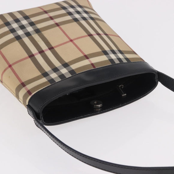 BURBERRY Nova Check Shoulder Bag PVC Beige Silver Auth 184442