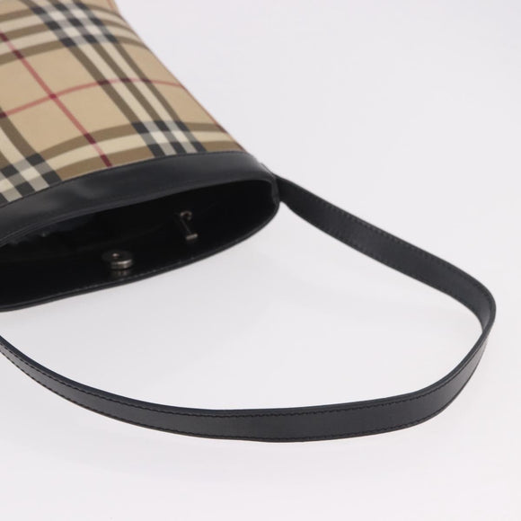BURBERRY Nova Check Shoulder Bag PVC Beige Silver Auth 184442