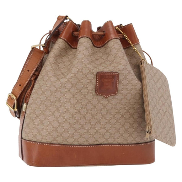 CELINE Macadam Canvas Shoulder Bag PVC Beige Gold Auth 184444