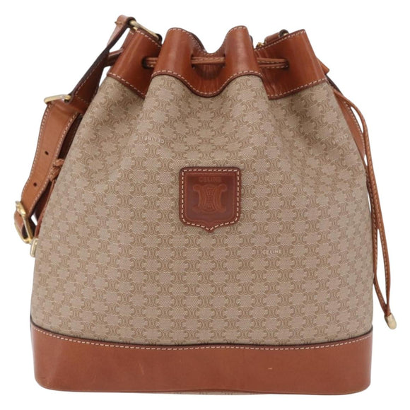 CELINE Macadam Canvas Shoulder Bag PVC Beige Gold Auth 184444