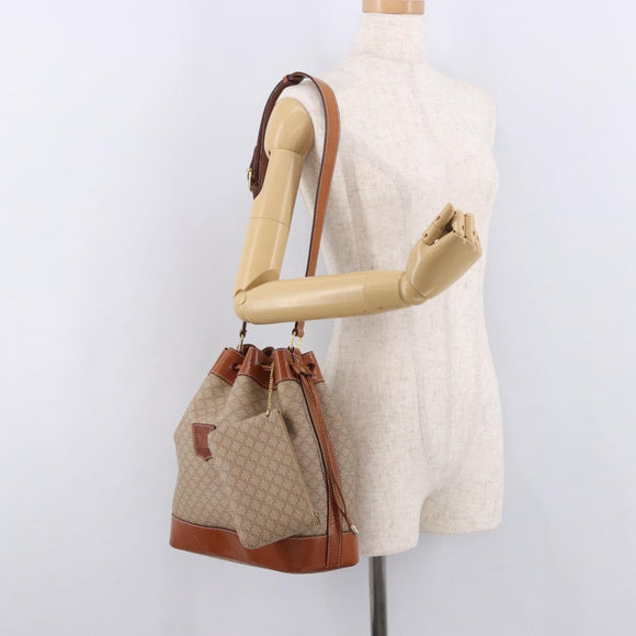CELINE Macadam Canvas Shoulder Bag PVC Beige Gold Auth 184444