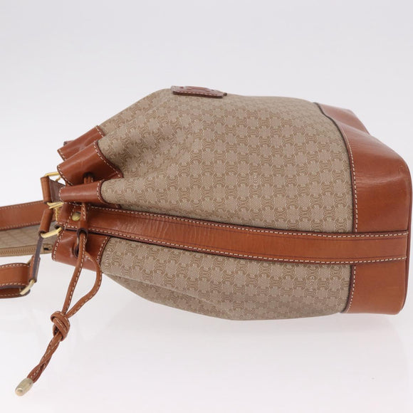 CELINE Macadam Canvas Shoulder Bag PVC Beige Gold Auth 184444
