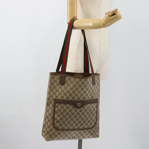GUCCI GG Supreme Web Sherry Line Tote Bag PVC Beige Red 40 02 003 Auth 184449