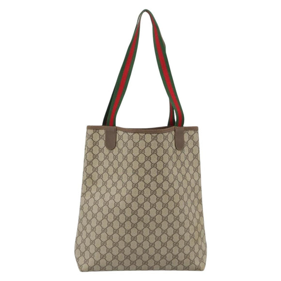 GUCCI GG Supreme Web Sherry Line Tote Bag PVC Beige Red 40 02 003 Auth 184449