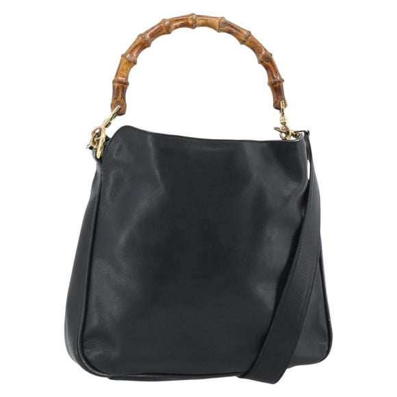 GUCCI Bamboo Handtasche Leder 2-Wege Schwarz Gold 001 1638 2615 Auth 184452