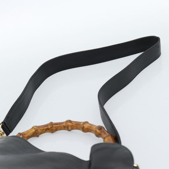 GUCCI Bamboo Handtasche Leder 2-Wege Schwarz Gold 001 1638 2615 Auth 184452
