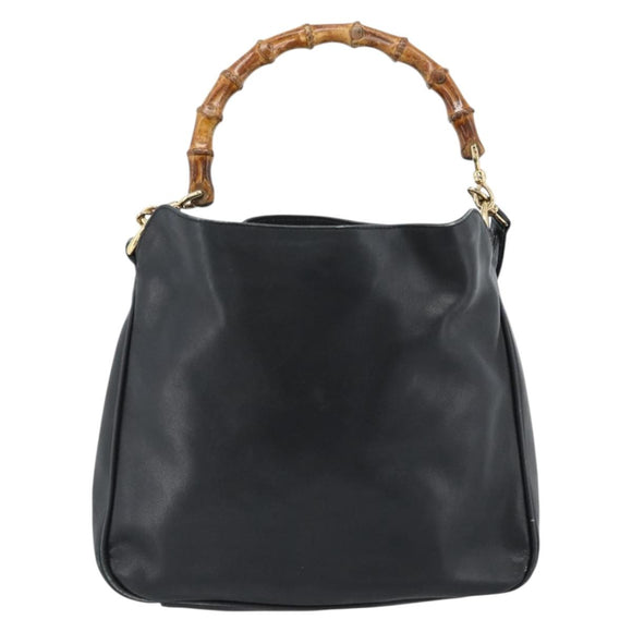GUCCI Bamboo Handtasche Leder 2-Wege Schwarz Gold 001 1638 2615 Auth 184452