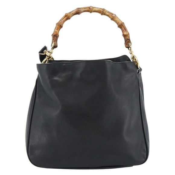 GUCCI Bamboo Handtasche Leder 2-Wege Schwarz Gold 001 1638 2615 Auth 184452