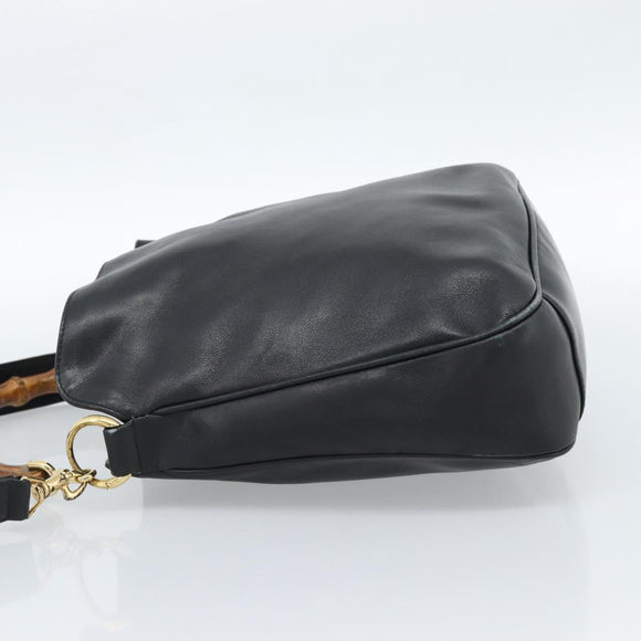 GUCCI Bamboo Handtasche Leder 2-Wege Schwarz Gold 001 1638 2615 Auth 184452