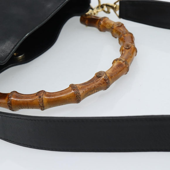 GUCCI Bamboo Handtasche Leder 2-Wege Schwarz Gold 001 1638 2615 Auth 184452
