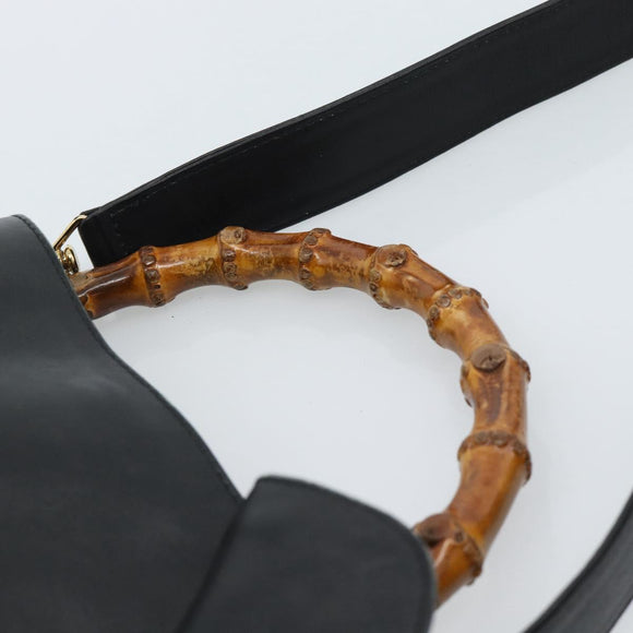 GUCCI Bamboo Handtasche Leder 2-Wege Schwarz Gold 001 1638 2615 Auth 184452