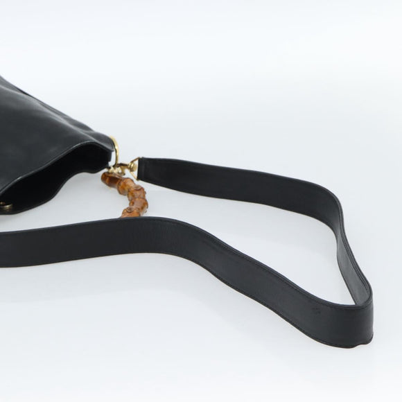 GUCCI Bamboo Handtasche Leder 2-Wege Schwarz Gold 001 1638 2615 Auth 184452