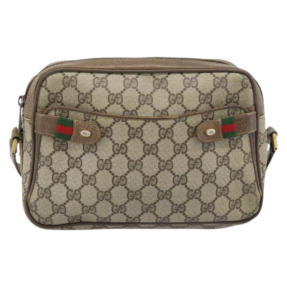 GUCCI GG Supreme Web Sherry Line Bag PVC Beige Gold 904 02 049 Auth 184454