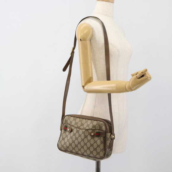 GUCCI GG Supreme Web Sherry Line Bag PVC Beige Gold 904 02 049 Auth 184454