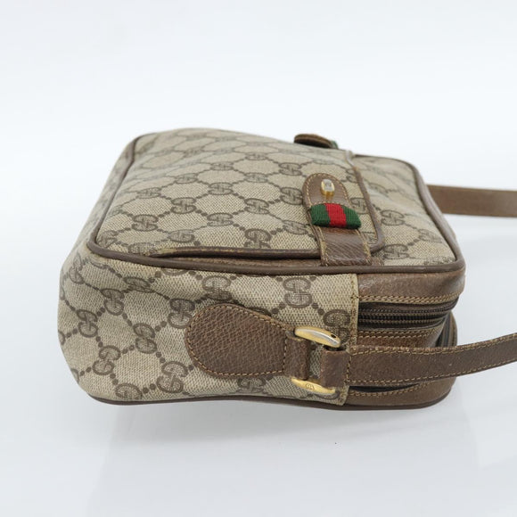 GUCCI GG Supreme Web Sherry Line Bag PVC Beige Gold 904 02 049 Auth 184454