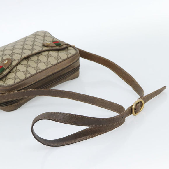 GUCCI GG Supreme Web Sherry Line Bag PVC Beige Gold 904 02 049 Auth 184454