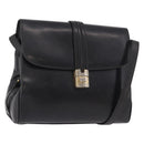 GUCCI Shoulder Bag Leather Navy Gold Auth 184456-1