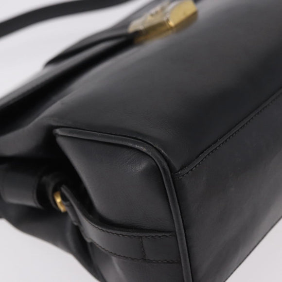 GUCCI Shoulder Bag Leather Navy Gold Auth 184456