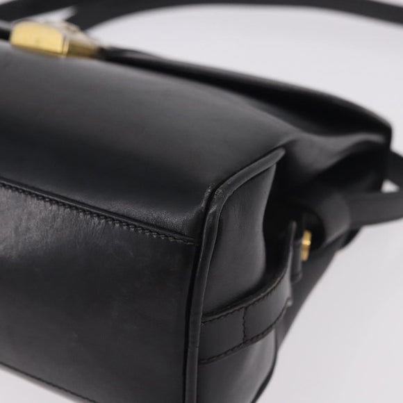 GUCCI Shoulder Bag Leather Navy Gold Auth 184456