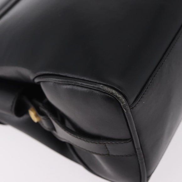GUCCI Shoulder Bag Leather Navy Gold Auth 184456