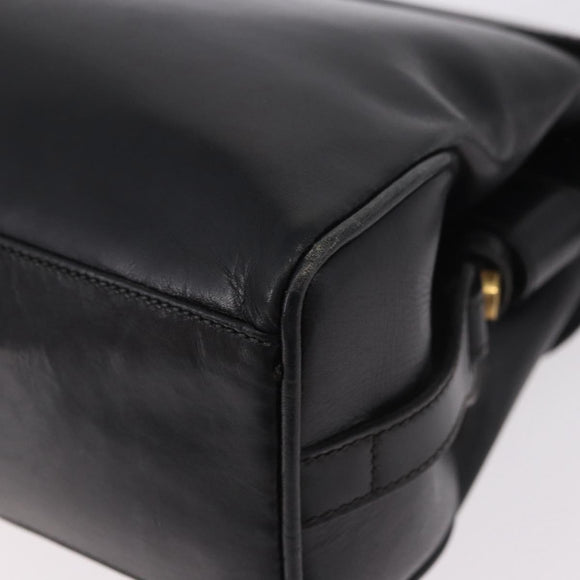 GUCCI Shoulder Bag Leather Navy Gold Auth 184456