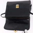 GUCCI Shoulder Bag Leather Navy Gold Auth 184456-15