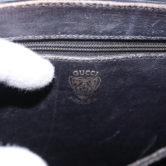 GUCCI Shoulder Bag Leather Navy Gold Auth 184456