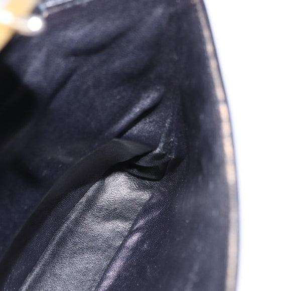 GUCCI Shoulder Bag Leather Navy Gold Auth 184456