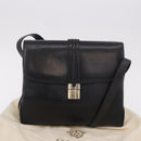 GUCCI Shoulder Bag Leather Navy Gold Auth 184456-27