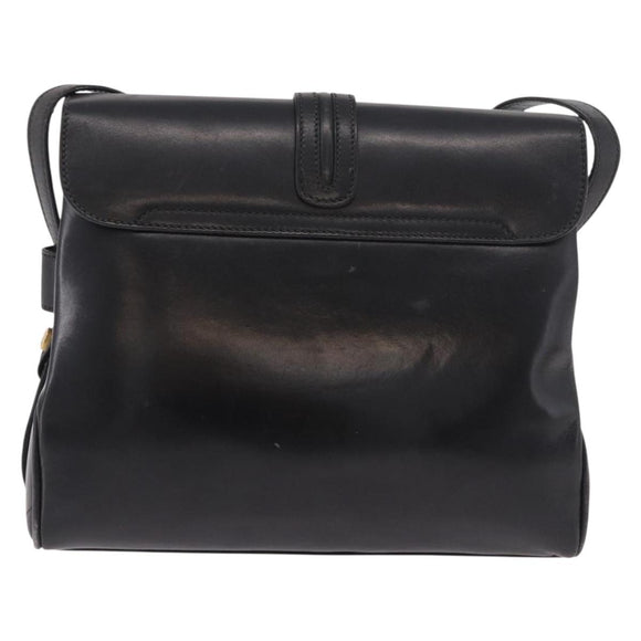 GUCCI Shoulder Bag Leather Navy Gold Auth 184456