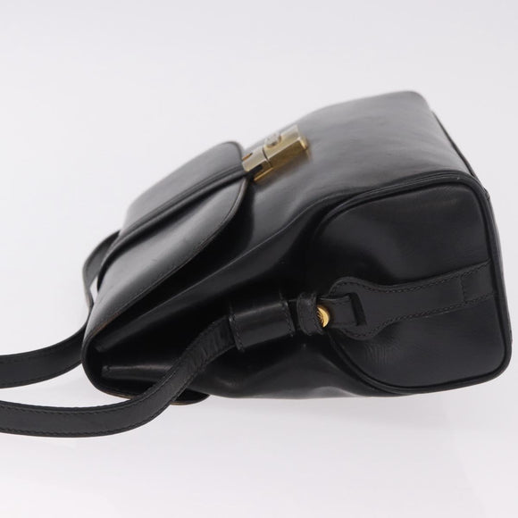 GUCCI Shoulder Bag Leather Navy Gold Auth 184456