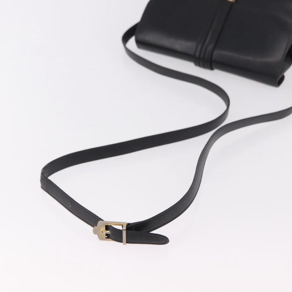 GUCCI Shoulder Bag Leather Navy Gold Auth 184456