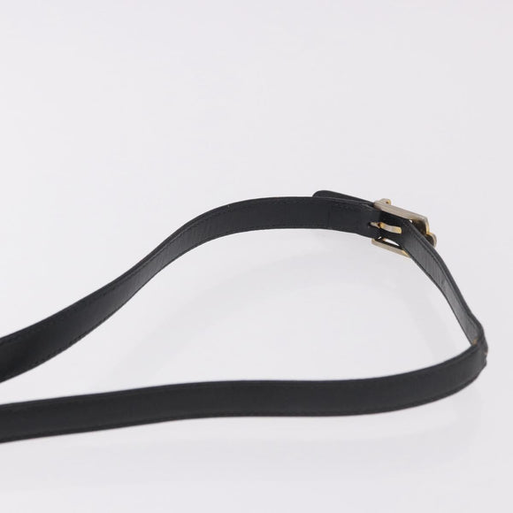 GUCCI Shoulder Bag Leather Navy Gold Auth 184456