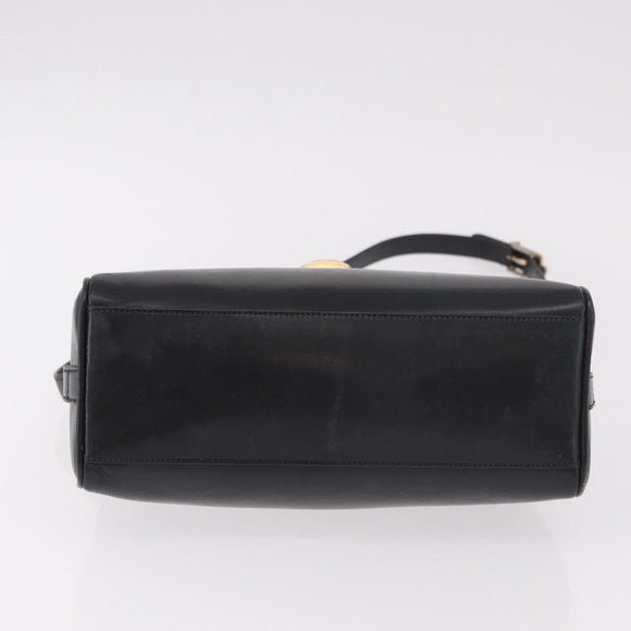 GUCCI Shoulder Bag Leather Navy Gold Auth 184456