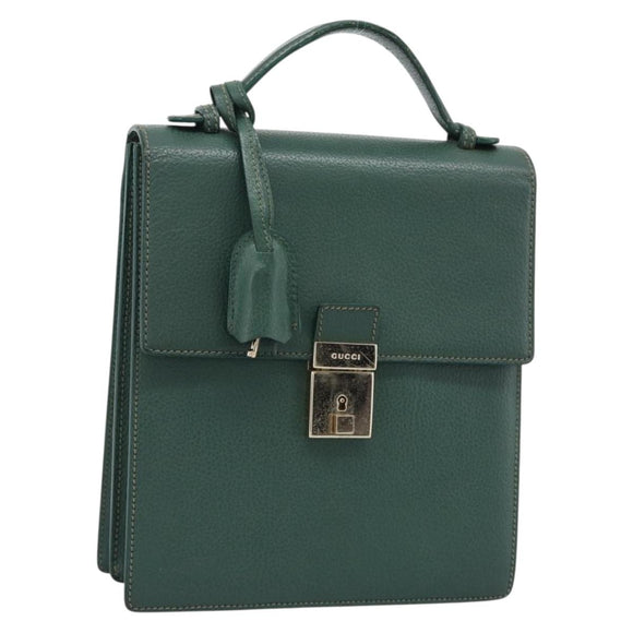 GUCCI Hand Bag Leather Green Gold Auth 184457